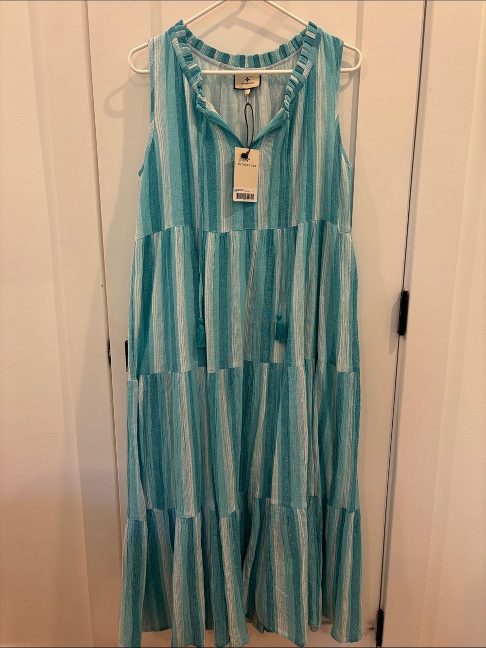 Tuckernuck Aqua and White Striped Maxi Dress